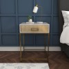 GRADE A1 - Luna Pale Grey Gloss and Gold Fretwork Bedside Table - 1 Drawer
