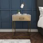 GRADE A1 - Luna Pale Grey Bedside Table with Gold Fretwork - 1 Drawer