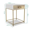 GRADE A2 - Luna Pale Grey Bedside Table with Gold Fretwork - 1 Drawer