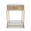 GRADE A1 - Luna Pale Grey Gloss and Gold Fretwork Bedside Table - 1 Drawer