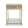 GRADE A1 - Luna Pale Grey Bedside Table with Gold Fretwork - 1 Drawer