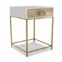 GRADE A1 - Luna Pale Grey Bedside Table with Gold Fretwork - 1 Drawer