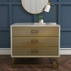 GRADE A1 - Luna Pale Grey Chest of Drawers with Gold Fretwork - 3 Drawer
