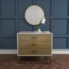 GRADE A1 - Luna Pale Grey Chest of Drawers with Gold Fretwork - 3 Drawer