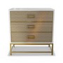 GRADE A1 - Luna Pale Grey Chest of Drawers with Gold Fretwork - 3 Drawer