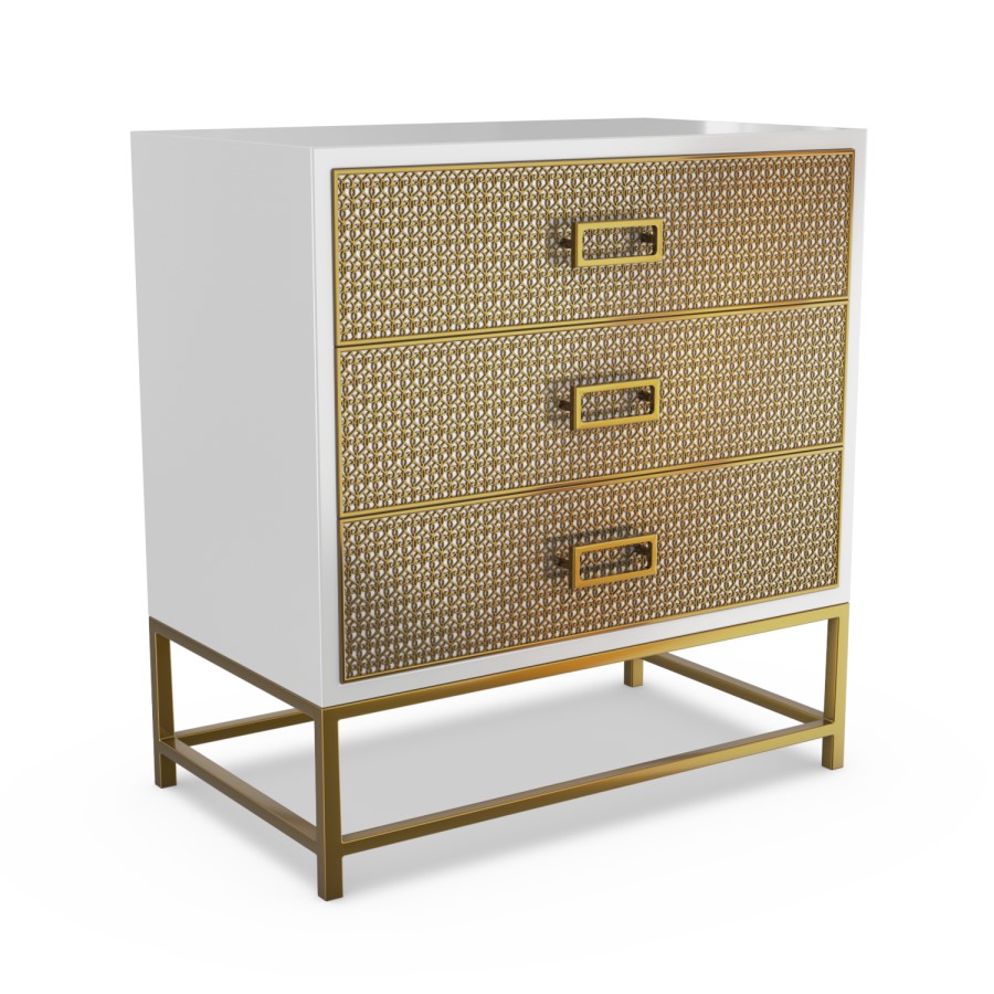 GRADE A1 - Luna Pale Grey Chest of Drawers with Gold Fretwork - 3 Drawer