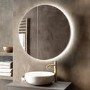 Single Door Round Chrome Heated Bathroom Mirror Cabinet with Lights 800mm - Luna