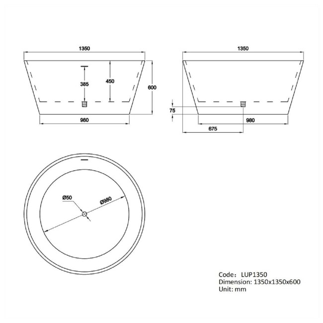 Round Freestanding Double Ended Bath 1350 x 1350mm - Lupin