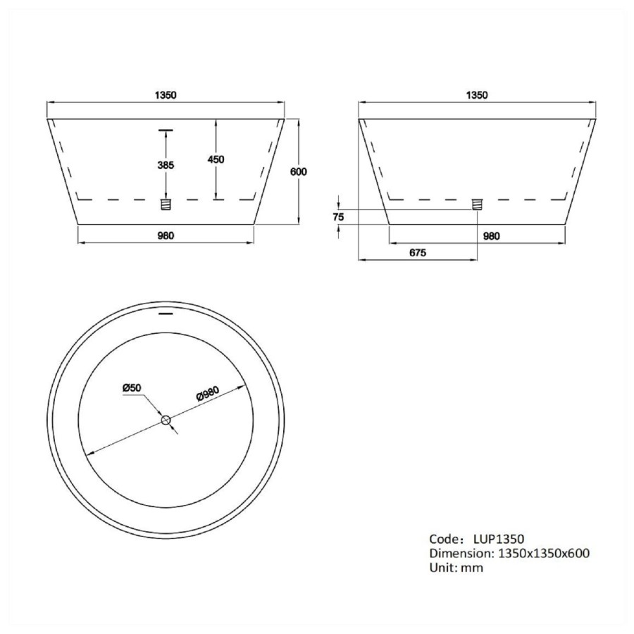 Round Freestanding Double Ended Bath 1350 x 1350mm - Lupin