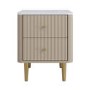 Taupe 2-Drawer Marble Top Fluted Bedside Table - Lucia