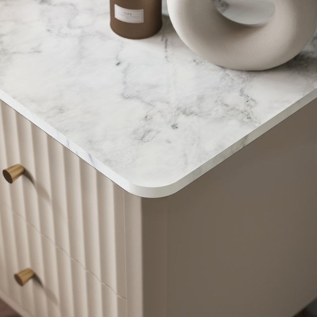 ONLY OPENED - Taupe 2-Drawer Marble Top Fluted Bedside Table - Lucia