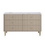 Wide Taupe Marble Top Fluted Chest of 6 Drawers - Lucia