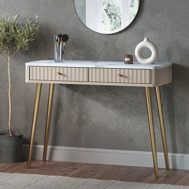 ONLY OPENED - Taupe Marble Top Fluted Dressing Table with Drawers - Lucia