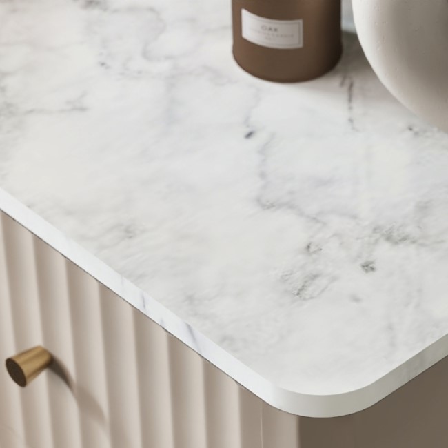 ONLY OPENED - Taupe Marble Top Fluted Dressing Table with Drawers - Lucia