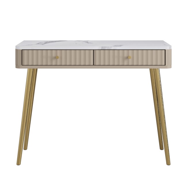 ONLY OPENED - Taupe Marble Top Fluted Dressing Table with Drawers - Lucia