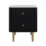 Black 2-Drawer Marble Top Fluted Bedside Table - Lucia