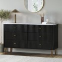 A1/LUU005 ONLY OPENED - Wide Black Marble Top Fluted Chest Of 6 Drawers - Lucia