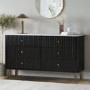 Wide Black Marble Top Fluted Chest Of 6 Drawers - Lucia