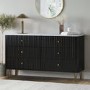 ONLY OPENED - Wide Black Marble Top Fluted Chest Of 6 Drawers - Lucia