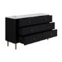 Wide Black Marble Top Fluted Chest Of 6 Drawers - Lucia