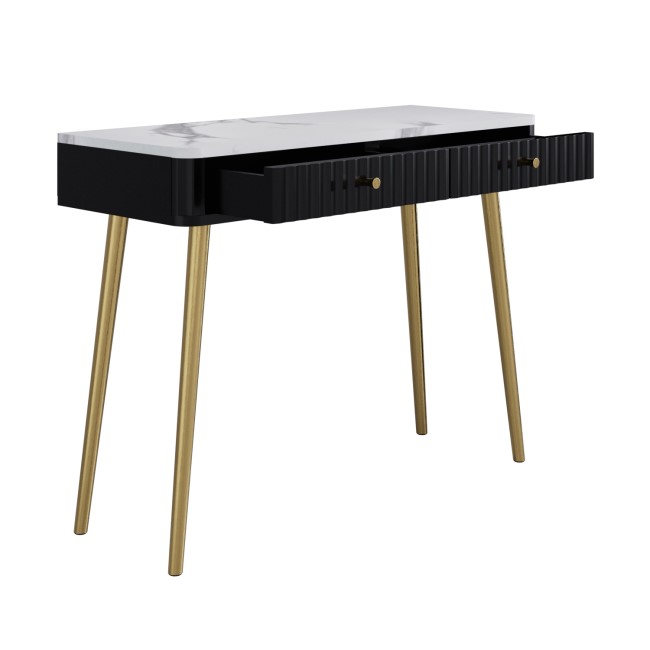 Black Marble Top Fluted Dressing Table with Drawers - Lucia