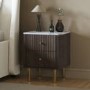 ALMOST PERFECT - Dark Wood 2-Drawer Marble Top Fluted Bedside Table - Lucia