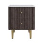 ALMOST PERFECT - Dark Wood 2-Drawer Marble Top Fluted Bedside Table - Lucia