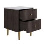 Dark Wood 2-Drawer Marble Top Fluted Bedside Table - Lucia