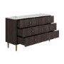 Wide Dark Wood Marble Top Fluted Chest of 6 Drawers - Lucia 