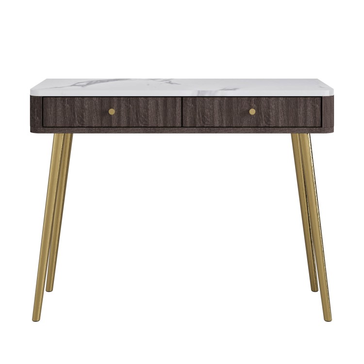 Dark Wood Marble Top Fluted Dressing Table with Drawers - Lucia