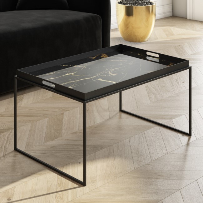 GRADE A2 - Black & Gold Coffee Table - Large Tray - Lux
