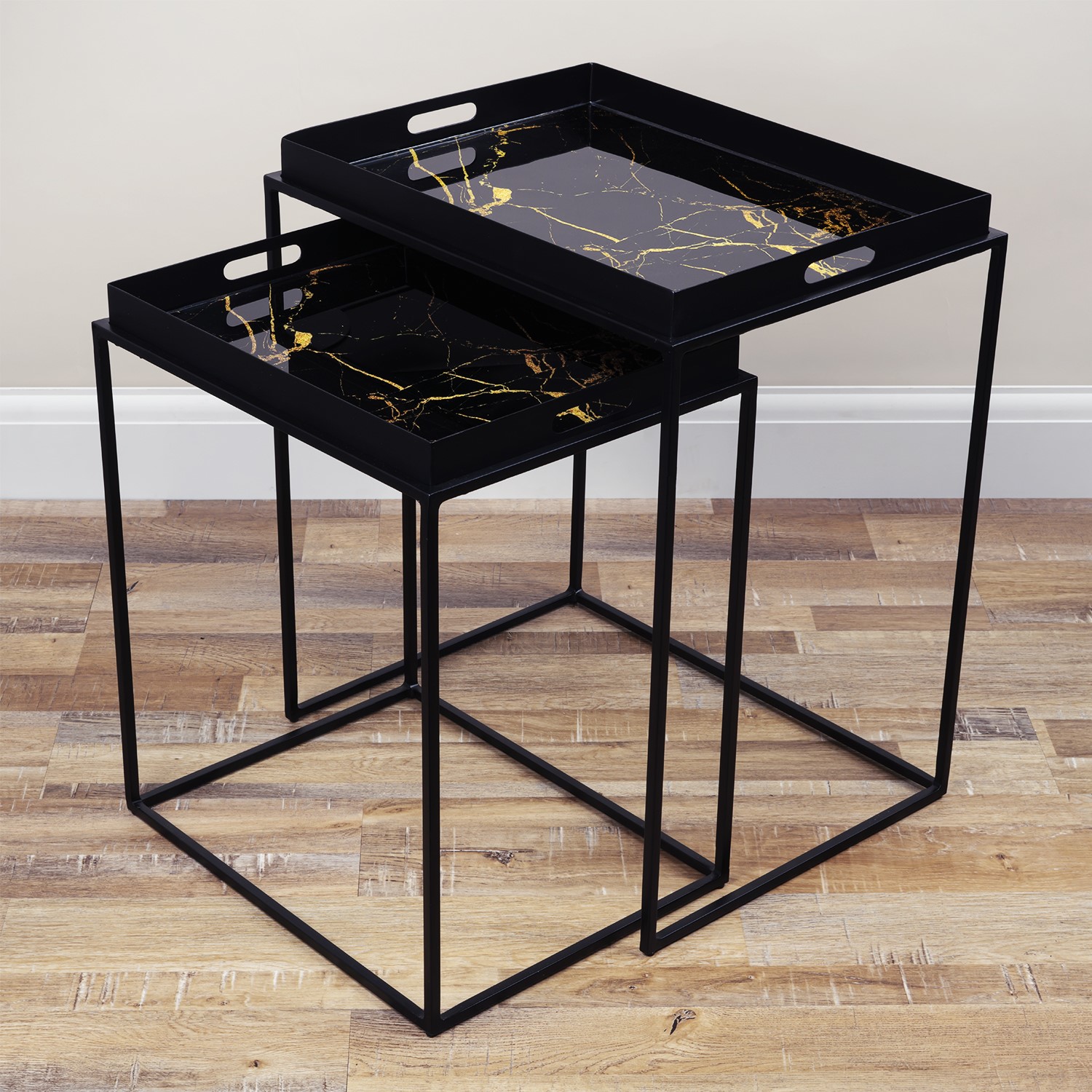Black Tray Tables with Gold Marble Design  Side  Lux