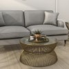 GRADE A1 - Gold Round Basket Coffee Table with Glass Top - Lux