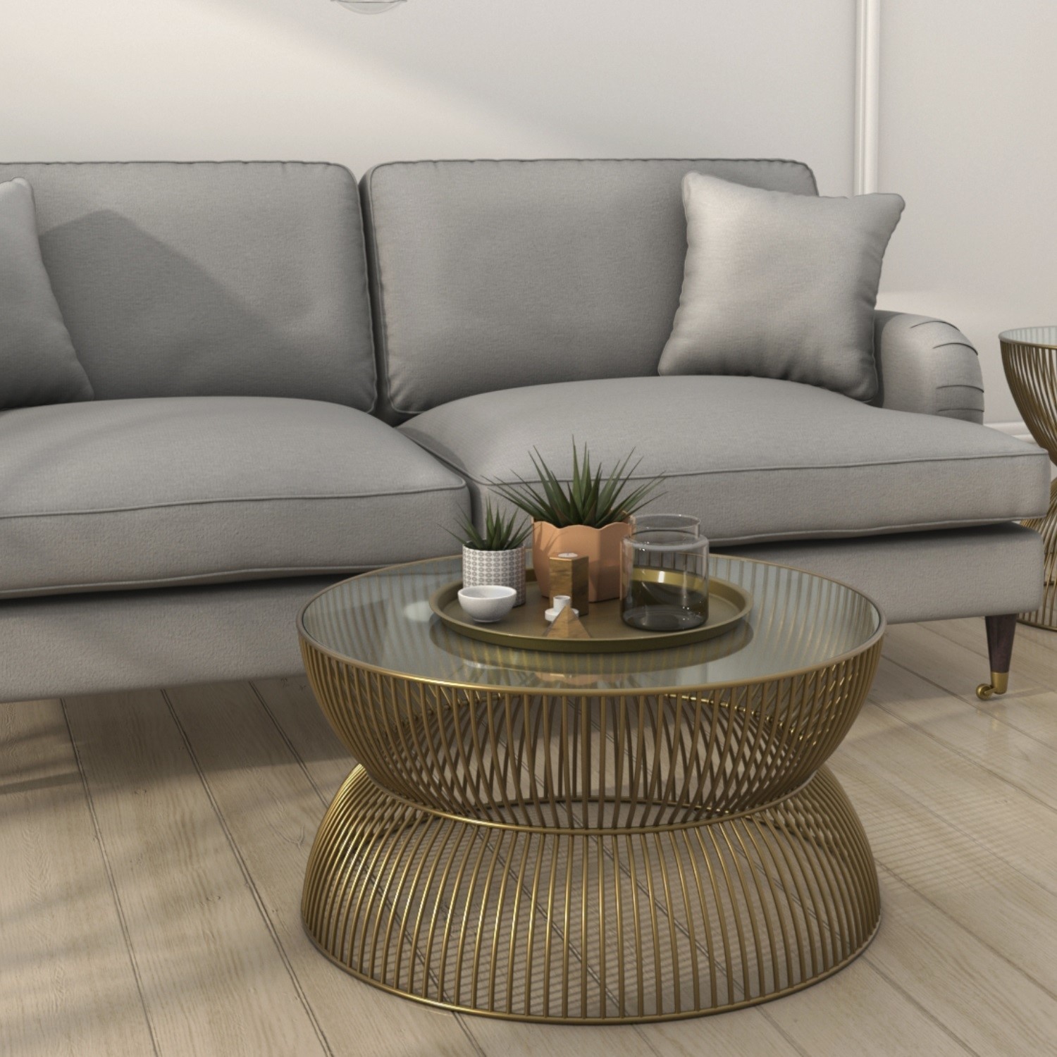Gold Round Basket Coffee Table With Glass Top Lux Furniture123