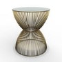 Gold Round Basket Side Table with Glass Top - Lux