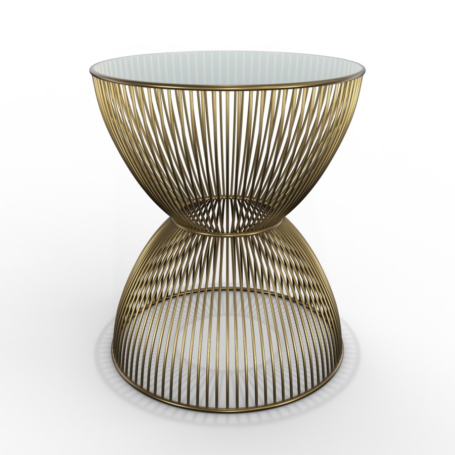 Gold Round Basket Side Table with Glass Top - Lux