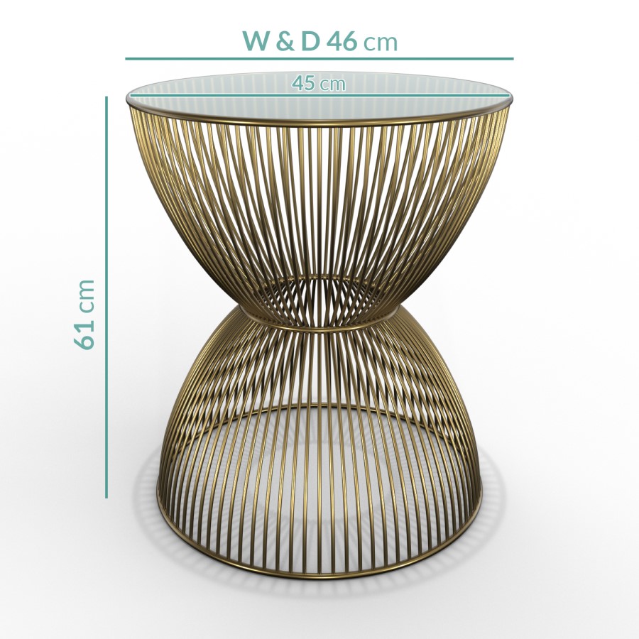 Gold Round Basket Side Table with Glass Top - Lux