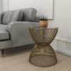 Gold Round Basket Side Table with Glass Top - Lux