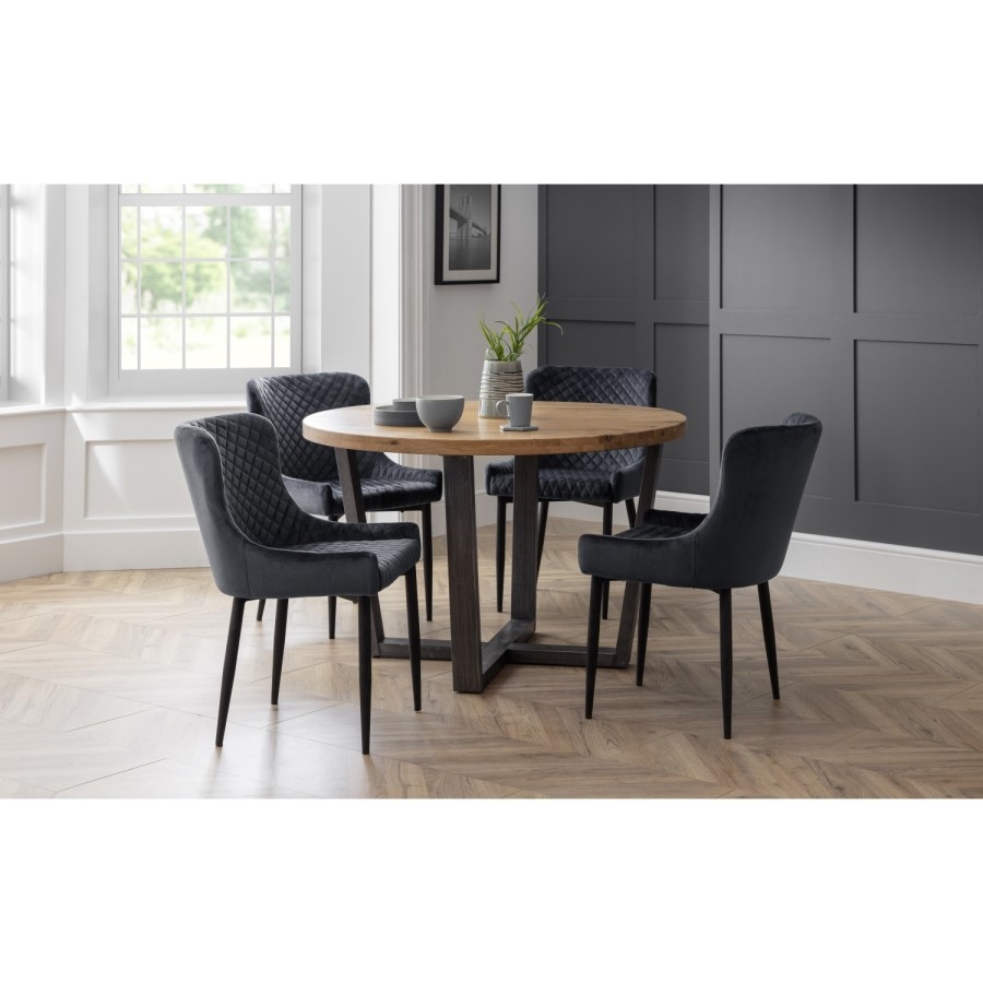 Grey Quilted Velvet Tub Chairs with Black Legs - Set of 2 - Luxe