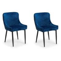 Blue Quilted Velvet Tub Chairs with Black Legs - Set of 2 - Luxe