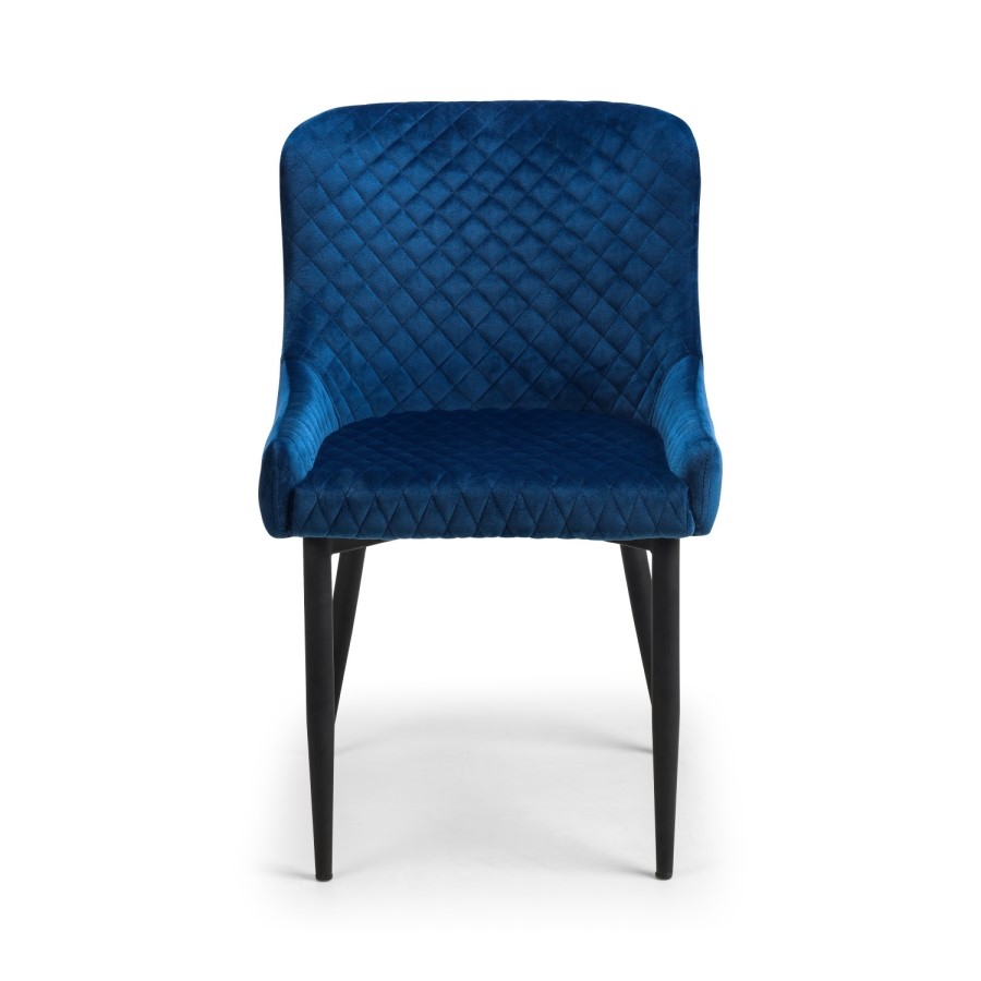 Blue Quilted Velvet Tub Chairs with Black Legs - Set of 2 - Luxe