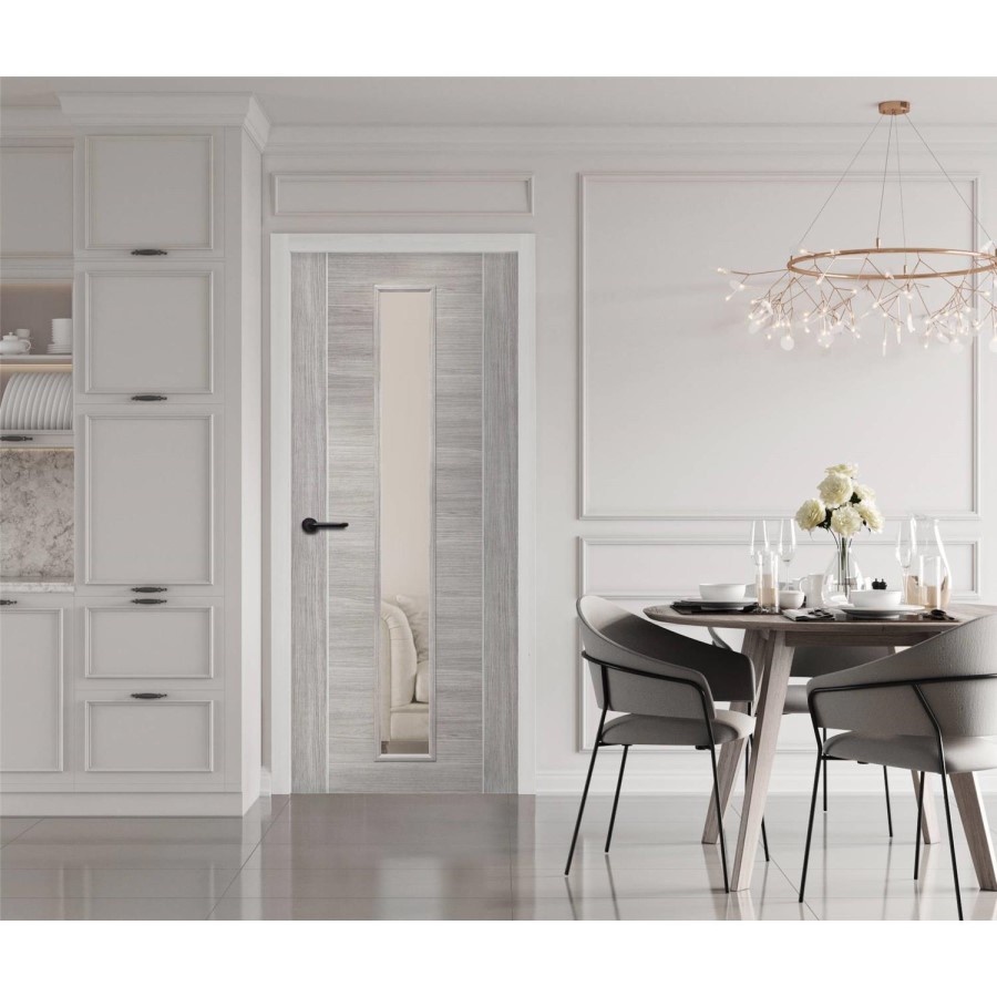 Internal Laminate White Grey Forli with Clear Glass - Pre-Finished, 2040 x 726 x 40 mm