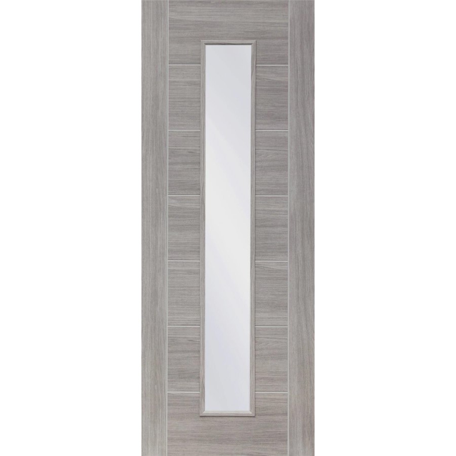 Internal Laminate White Grey Palermo with Clear Glass - Pre-Finished, 2040 x 826 x 40 mm