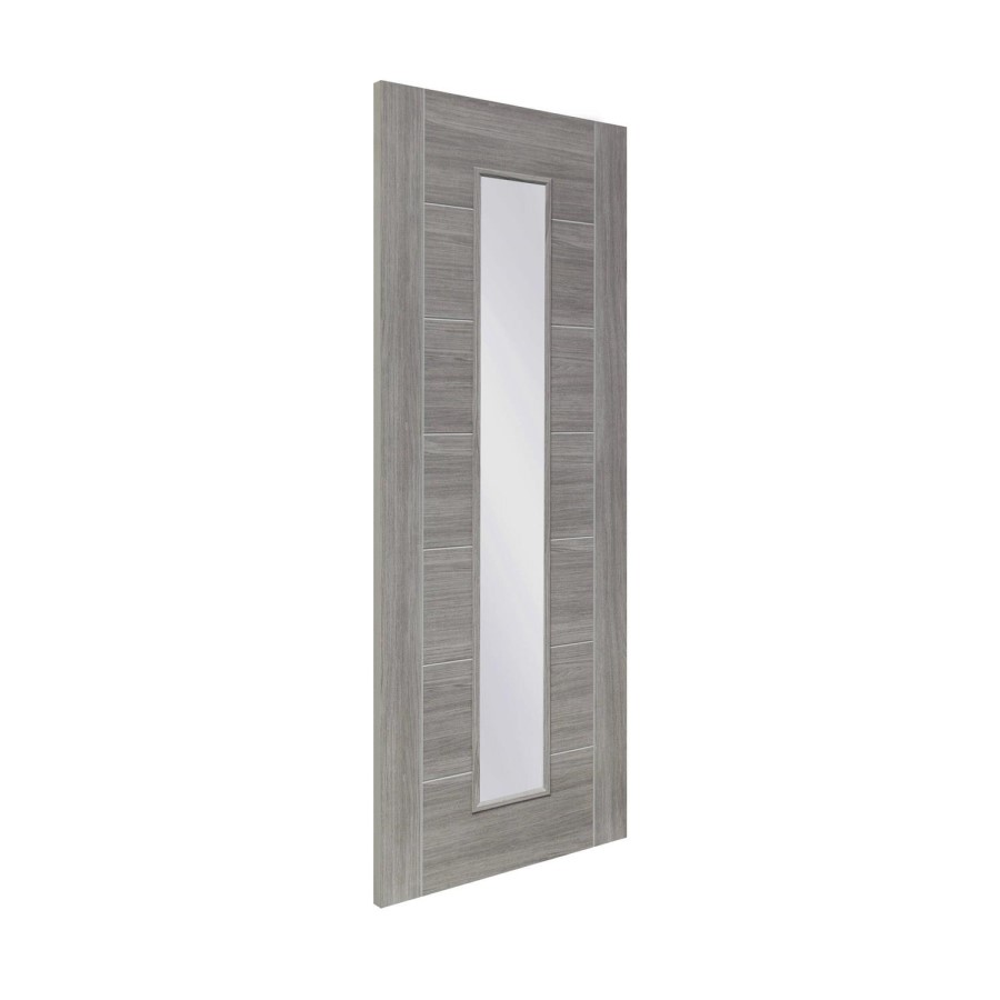 Internal Laminate White Grey Palermo with Clear Glass - Pre-Finished, 2040 x 826 x 40 mm