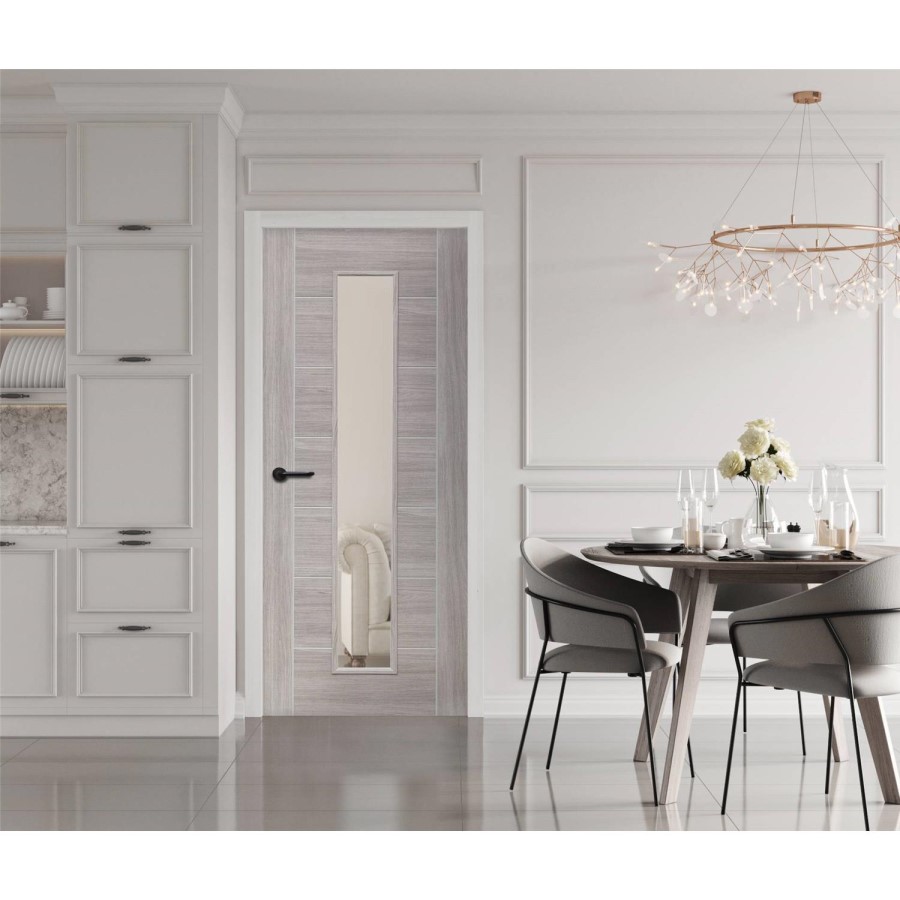 Internal Laminate White Grey Palermo with Clear Glass - Pre-Finished, 2040 x 826 x 40 mm