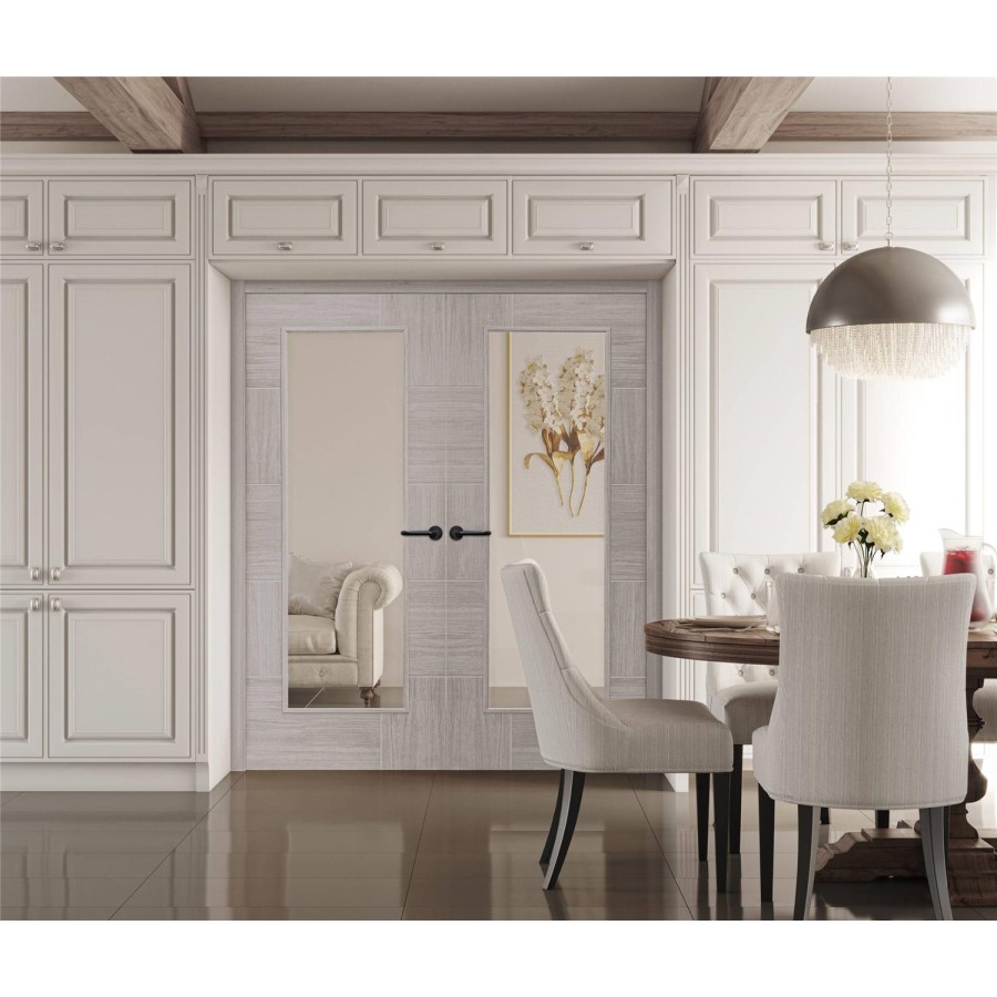 Internal Laminate White Grey Ravenna with Clear Glass - Pre-Finished, 2040 x 726 x 40 mm