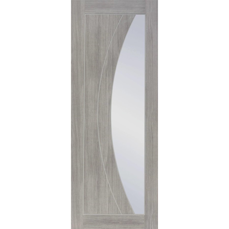 Internal Laminate White Grey Salerno with Clear Glass - Pre-Finished, 2040 x 826 x 40 mm