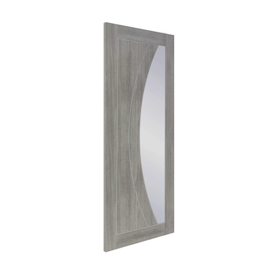 Internal Laminate White Grey Salerno with Clear Glass - Pre-Finished, 2040 x 826 x 40 mm