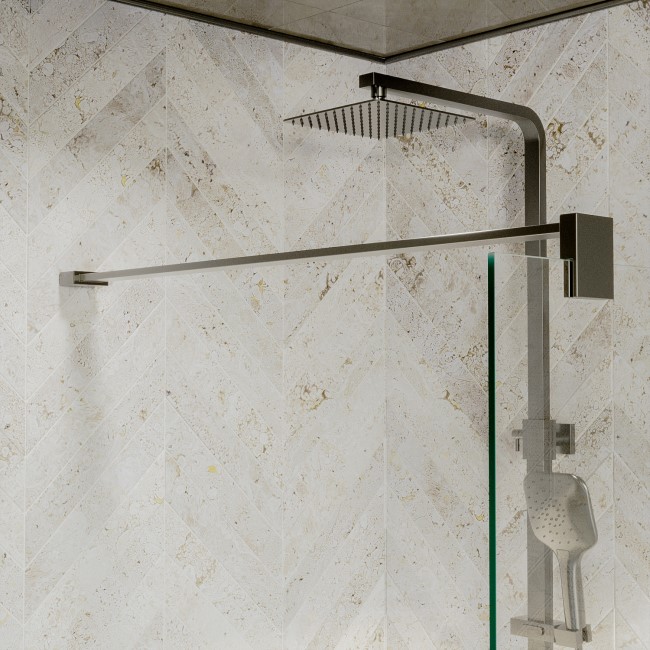 Wet Room Shower Screen 1000mm Gunmetal Grey Frameless with Wall Support Bar - Live Your Colour