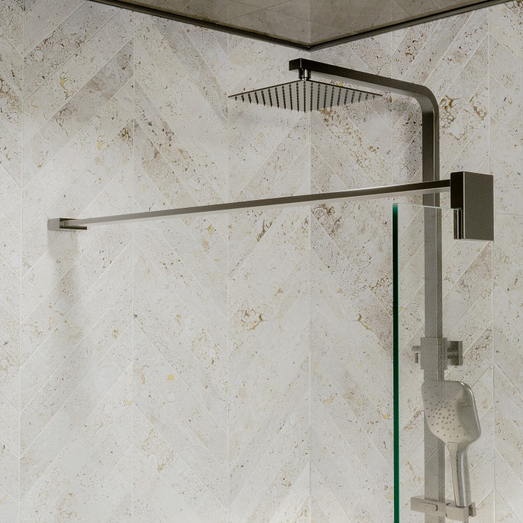 Wet Room Shower Screen 800mm Gunmetal Grey Frameless with Wall Support Bar - Live Your Colour